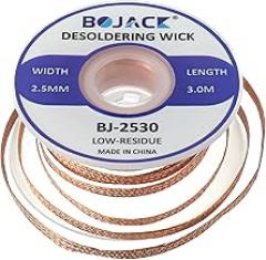 BOJACK Desoldering Braided Wire Pure Copper-Tin 2.5MM × 3.0M No-Clean Solder Welding Ribbon Wick Remove Solder Cleaning or Repair Accessories for Disassemble Electronic Components