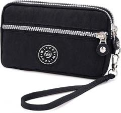 WITERY Wristlet Purse for Women Waterproof Nylon Wristlet Purse with 3 Zippers Small Wallets Clutch Purse Travel Phone Bag