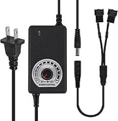 UMLUFE 12V Fan Power Supply,PC Fan Speed Controller,100-240vAC to 3-12vDC 24W Adjustable Fan Power Adapter,with Fan Splitter Cable,DC Female to 2 x 3/4 Pin