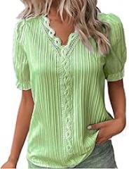 SHAOBGE Blouses For Women Dressy Casual Women Summer Lace V Neck Plain Lace Elegant Shirt Fashion Solid Color