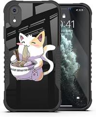 Compatible with iPhone XR Case for Girls Boys, Anime Cat Kawaii Design Shockproof Anti-Scratch Drop Soft Silicone TPU Bumper PC Back Protection Case for iPhone XR