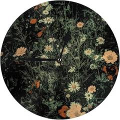 Bohemian White Daisy Wildflower Black Floral Silent Electronic PVC Wall Clock，Dual-Use with Stand for Home Office