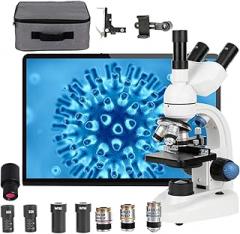 Trinocular Microscope,40x-50000x Trinocular Comp,Laboratory Compound Trinocular Microscope,Mechanical Stage+Ultraprecise Focus+Electronic Eyepiece,for Aquaculture/Education/Chemistry,White