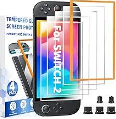 4-Pack Tempered Glass Screen Protector for Nintendo Switch 2 [7.9 inch] 2025, with Alignment Frame, Cleaning Kits, Ultra HD Screen Protector for Switch 2, with Soft Dust Proof Plug Kit for Switch 2