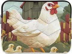 Travel Laptop Case Portable Electronic Device Cover Hen with Chicks Farm Protective Case with Zipper