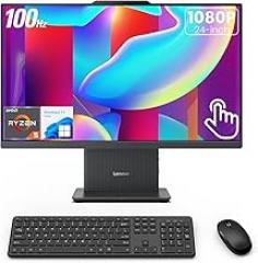 Lenovo IdeaCentre 24” FHD AIO Desktop, 100Hz Touchscreen Display, AMD Ryzen 5 7535HS, 16GB DDR5 RAM, 1TB SSD, Wireless Charging Pad, Wireless KB and Mouse, Type-C, Wi-Fi 6, Windows 11 Home, Black