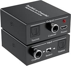 Optical-to-Coaxial or Coax-to-Optical Digital Audio Converter Adapter, LUKFOCAB Digital Coaxial to Optical Converter, Bi-Directional Coax Digital to/from Optical Toslink SPDIF Audio Converter/Repeater
