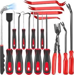 17 Pcs Pick and Hook Set with Trim Removal Tool, Clip Pliers, Fastener Remover,Scraper,and Magnetic Telescoping Tool Kit for Repair Automotive,Upholstery and Electronics Maintenance Pick Tools