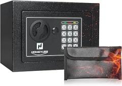 Safe Box with Electronic Digital Keypad, Black Steel Security Safe with Fireproof Money Bag, LED Indicator Lights (Black with Black keypad, 0.23 CUFT)