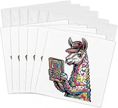 3dRose, Funny Cool Llama Reading with electronic reader Book Graffiti Abstract, 6 Greeting Cards with envelopes