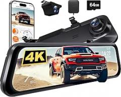 WOLFBOX G850 PRO 4K Mirror Dash Cam with ADAS and BSD, Smart Rear View Mirror with 5.8GHz WiFi, Voice Control, 12 inches Camera Includes 64GB Card, GPS, G-Sensor, Loop Recording