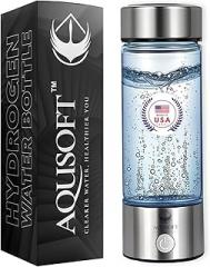 AQUSOFT 14.2 oz/420ml Portable Hydrogen Water Bottle with SPE-PEM Technology Type-C USB Rechargeable Hydrogen Water in 3 Minutes | Borosilicate Glass Hydrogen Water Ionizer Cup | 2-in-1 Usage Modes