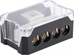 Power Distribution Block 1 Way in 4 Ways Out Car Audio Stereo Amp Splitter Connecting Box for Auto Car RV Boat, High Strength IndustrialGrade Plastic, Copper Material