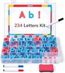 JoyCat Classroom Magnetic Letters Kit 234 Pcs with Double-Side Magnet Board - Foam Fridge Alphabet Letters for Kids Spelling and Learning, Homeschool Activity Pre-K Kid Learning Tool
