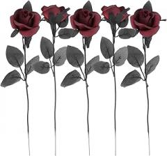 Milisten 5pcs Deep Red Artificial Rose Simulation Flowers Wedding Decoration Romantic Flower Adornment Faux Rose Bouquet for Home Garden Party Centerpieces