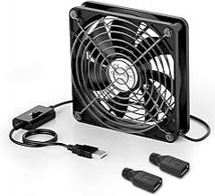 ELUTENG Computer Fan USB 120mm with DC to USB Female Adapters, 3 Adjustable Speeds PC Fans 5V Electronics Cooling Fan with Metal Grill for Laptop/TV Box/AV Cabinet/PS5/PS4/Router/Projector, Black
