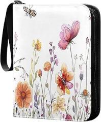 Flowers Butterfly Collectible Trading Card Albums,4-Pocket Card Binder with 50 Removable Sleeves with Zipper Game Card Collection Binder Album Holder