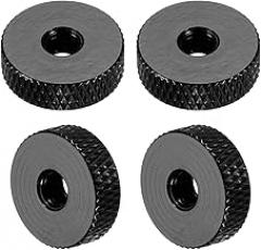 Pack of 4 Aluminium Alloy Knurled Nuts M5 x 16 x 5 mm, Flat Knurled Nut Metal Handle Nut Thread Adapter for Electronic Devices Industrial Machine Assembly, Black