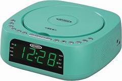 Jensen Teal Modern Home Audio CD Player Tabletop Stereo Dual Alarm Clock Digital FM Radio | Top-Loading CD/MP3/WMA Player | USB Charging Port 2.1A | Headphone Jack | 0.9 Display Green LED (Renewed)