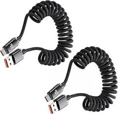 Multifuntional 120W Spring USB A Cable Fast Power Supply Nylon and Metal Texture Suitable for Phones and Electronics
