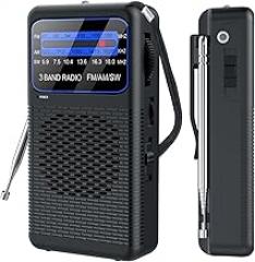 AM FM SW 3 Band Pocket Radio, Portable Battery Operated Shortwave Radio, Back Clip Transistor radios with 3.5mm Earphone Jack, Emergency LED Flashlight for Camping, Home