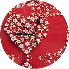 Heart Flower Print Round Wall Clock Stylish and Silent Non-Ticking Electronic Clock for Home & Office Decor