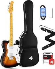 Donner 39 Inch Jazz Electric Guitar TL Thinline F Hole Beginner Full Size Hollow Guitar with H-H Pickups,Bag, Strap, Cable,Sunburst(DJC-1000S)