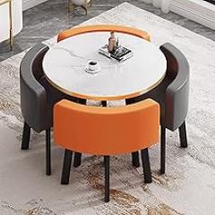 Office Reception Room Club Table, Office Table and Chair Set, Small Conference Table, Suitable for Reception Room, Living Room, Officem, 1 Table and 4 Chair(Orange+Gray)