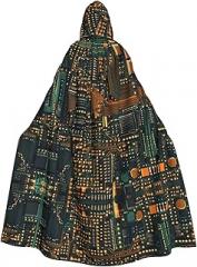 Circuits on electronic boards Printed long hooded cape with a bow tie, perfect for cosplay, masquerade balls, and Easter themed parties.