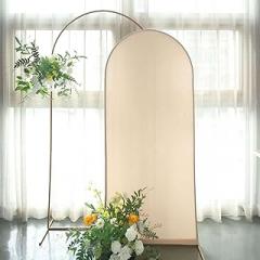 Efavormart 6ft Beige Spandex Fit Round Top Backdrop Frame Stand Cover, 2-Sided Wedding Arch Cover