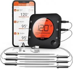 BFOUR Bluetooth Meat Thermometer Wireless Meat Thermometer, Wireless Digital Grill Thermometer with 6 Temperature Probes, Large LCD Display, Bluetooth Thermometer for Grill, Smoker, Oven and BBQ