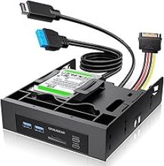 GRAUGEAR 5.25” Front Panel USB Hub, Internal SD/microSD Card Reader for Desktop PC, Gen2x2 20Gbps USB-C Port, Dual 2.5