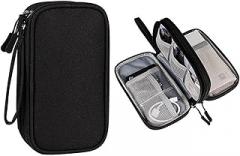 Travel Organizer Pouch Electronic Accessories Carry Case Portable Waterproof Double Layers Storage Bag for Cable, Cord, Charger, Phone, Power Bank, Earphone, Hard Drive (Black)