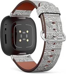 CJBROES Replacement Leather Watch Band, Compatible with Fitbit Versa 3 and Fitbit Sense of Wristband Bracelet Accessory - Electronic-Circuit