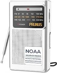 PRUNUS J-161 Pocket NOAA Weather Radio, AM FM Radio Battery Operated by 2 AA Transistor Radio with Best Reception,Stereo Earphone Jack, for Emergency,Hurricane,Running, Walking,Home (Silver)