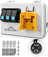 Power Distribution Box with Battery Adapter Compatible with Dewalt 20V Battery, Power Adapter Box with Dual USB Charger & Low Voltage Protection, for Rv Truck Trailer Yachts, Battery Not Included