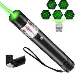Rechargeable Green Laser Pointer High Power, Long Range Green Beam Laser Pointer with Star Cap for Astronomy, Architecture, Outdoor Adventures