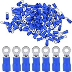 Pre Insulated Crimp Terminals Ring Type Wire Connectors Durable Copper PVC Electrical Wire Terminals for Computers Electronics Home Appliances Machinery Blue 100Pcs