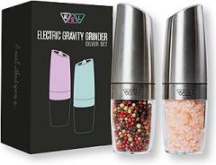 KSL Gravity Electric Salt and Pepper Grinder Set - Christmas Gift - Adjustable Motorized Electrical Powered Auto Shakers Holiday Kit - Automatic Power Mill - Automated Battery Electronic Crusher