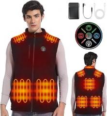 fawutii Men‘s Fleece Heated Vest with 8 Heating Pads 3 Temp Levels 3 Heating Zones Separate Control Rechargeable Battery Pack