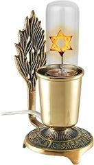 Zion Judaica Electric Powered Yahrtzeit Lamp Brass Memorial Lamp with Star of David Bulb Flickering Flame Bulb - for Yizkor or Yahrtzeit use in Loving Memory Electronic Candle (ML-01)