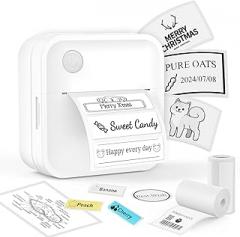 Label Maker Machine with Tape - Inkless Mini Bluetooth Label Printer with Multiple Templates, Wide Waterproof Labels, Portable Thermal Sticker Labeler for School Home Office Kitchen Organization