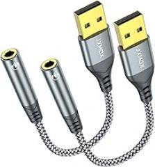 JXMOX USB to 3.5mm Audio Adapter (2-Pack) - USB-A to 3.5mm TRRS 4-Pole Female External Stereo Sound Card for Headphones, Mac, PS4, PS5, PC, Laptops, Desktops
