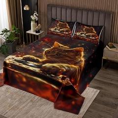 Cute Cat Bedspread Twin Size,Pop Electronic Music Theme Bedding Set 2Pcs,3D Pet Animals Comforter Set for Kids Teens Girls Boys Room Decor,Modern Red Glitter Coverlet Quilt,1 Pillowcase