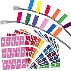 360pcs Cable Labels for Electronics, 12 Colors Self-Adhesive Wire Management Identification Charger Cord Tags, Waterproof Tear Resistant Wire Labels for Handwriting Laser Printing (12 Sheets)