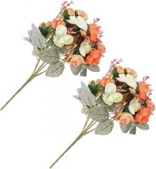 Milisten 2pcs Orange Artificial Rose Bouquet 21-Head Simulated Rose Flowers for Wedding Decor Realistic Fake Flower Centerpiece for Home and Event