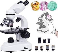 Compound Binocular Microscope-2 in 1, Led Binoculars Microscope,45° Tilt 360° Rotation Compound Binocular Microscope, Compound Microscope with Electronic Eyepiece/Display,10000