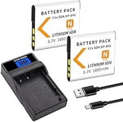 NP-BN1 Battery 2-Pack with Slim LCD Charger Compatible for Sony Cyber-Shot DSC-QX10 QX30 QX100 DSC-TF1 DSC-TX10 TX20 TX30 DSC-W530 DSC-W570 DSC-W650 DSC-W800 DSC-W830 DSC-WX100 DSC-WX200