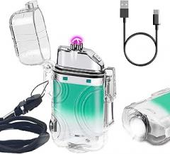 SKRFIRE Arc Plasma Electric Lighter USB Rechargeable Windproof Lighter Cool Lighters Waterproof with LED Flashlight and Whistle for Camping Travel Exploration Survival
