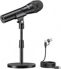 FIFINE USB/XLR Dynamic Microphone for Podcast Recording, Studio Handheld Mic Set with Desktop Stand for Vocal, Voice Over, Streaming, Black-AmpliTank TANK2